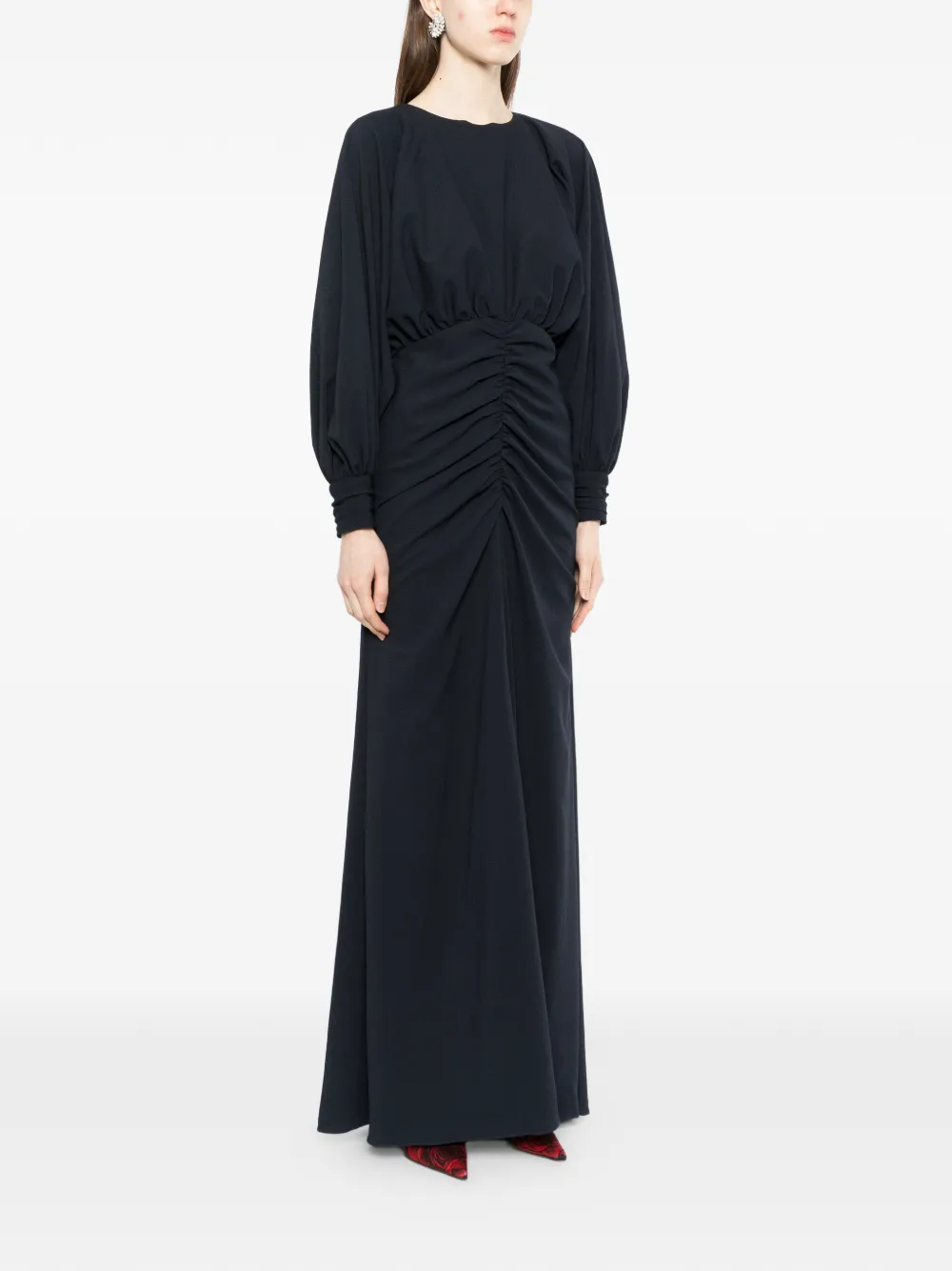 Amsale Pebble Crepe Gathered Maxi Dress - Blue 