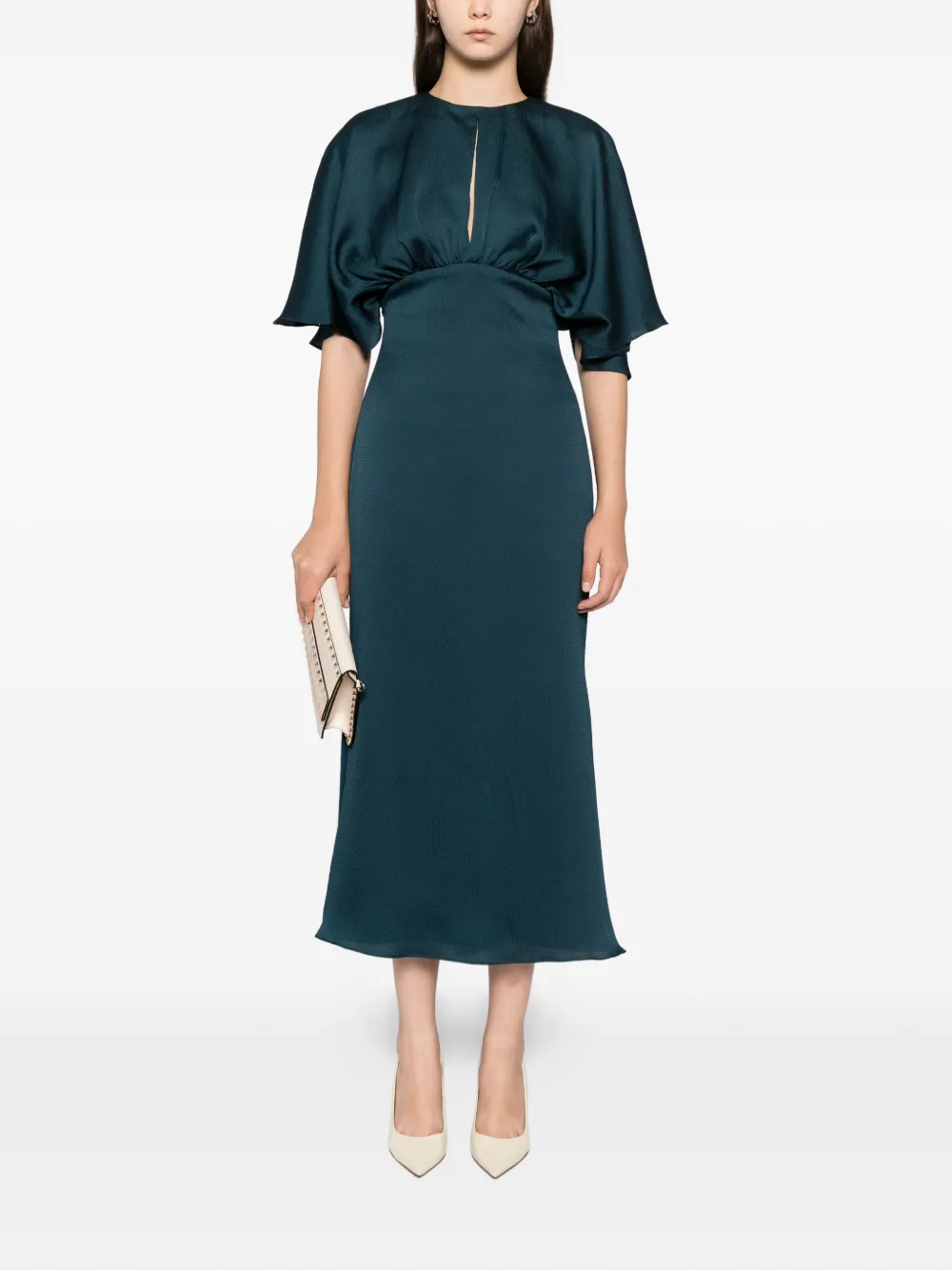 Amsale hammered satin dress Groen