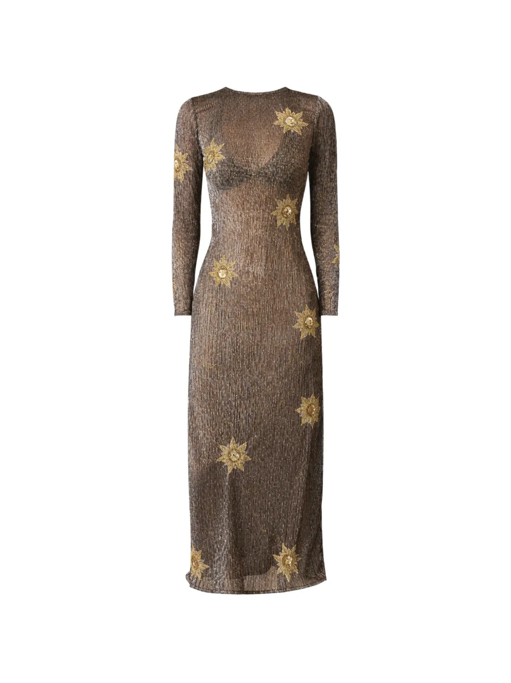 Leslie Amon long-sleeved star-motif midi dress - Brown