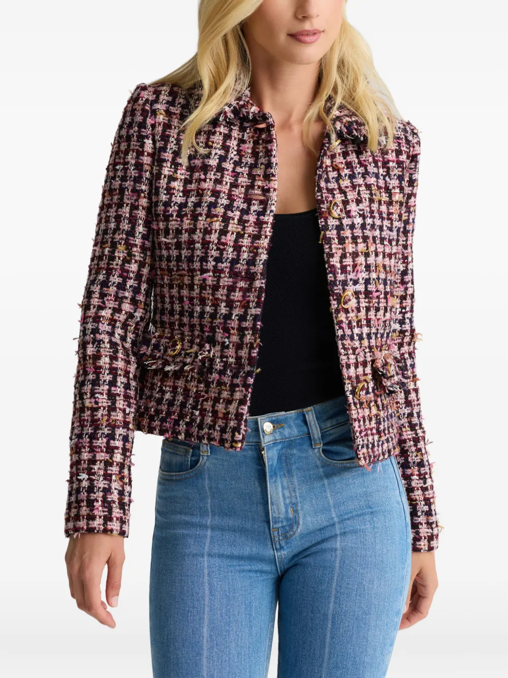  St. John Houndstooth Tweed Jacket - Red 