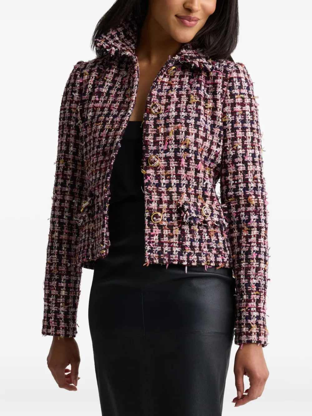  St. John Houndstooth Tweed Jacket - Red 