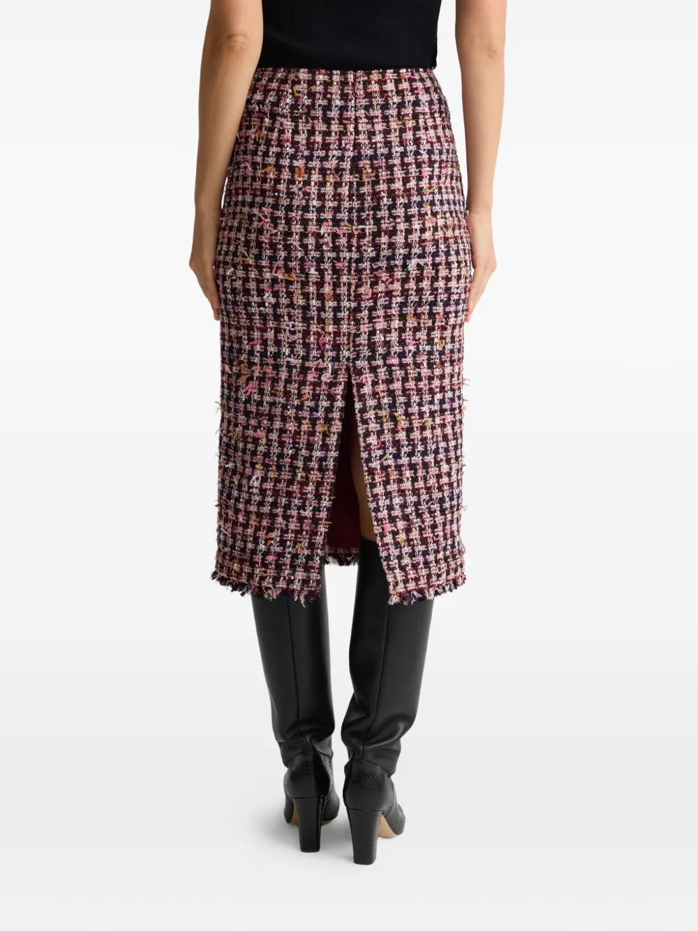  St. John Houndstooth Tweed Midi Skirt - Red 
