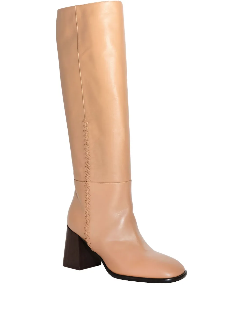 CHUCKIES Stitch Detail Block Heel Boot | Neutrals | Image 1