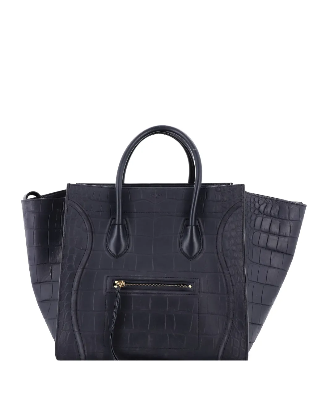 CELINE Pre-owned Phantom Bag Crocodile Embossed Leather Medium Tote Bag In Black
