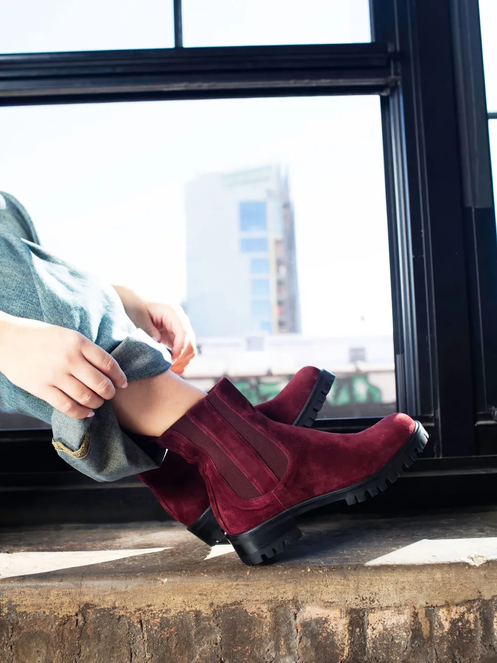 CHUCKIES Suède laarzen met chunky zool Rood