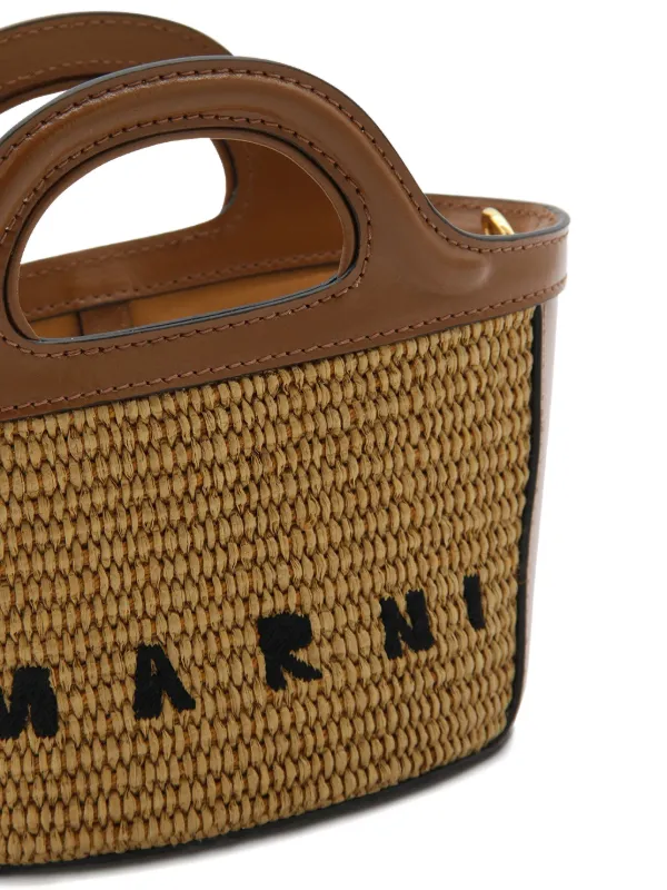 Marni Micro Tropicalia leather-trim Tote Bag | Brown | FARFETCH IN