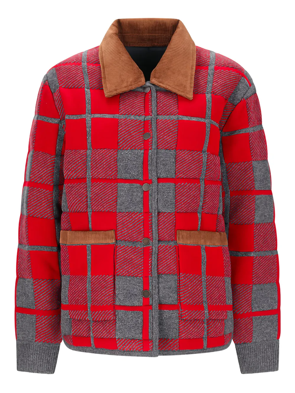 Guest In Residence Corduroy-colar Check-pattern Jacket In Red