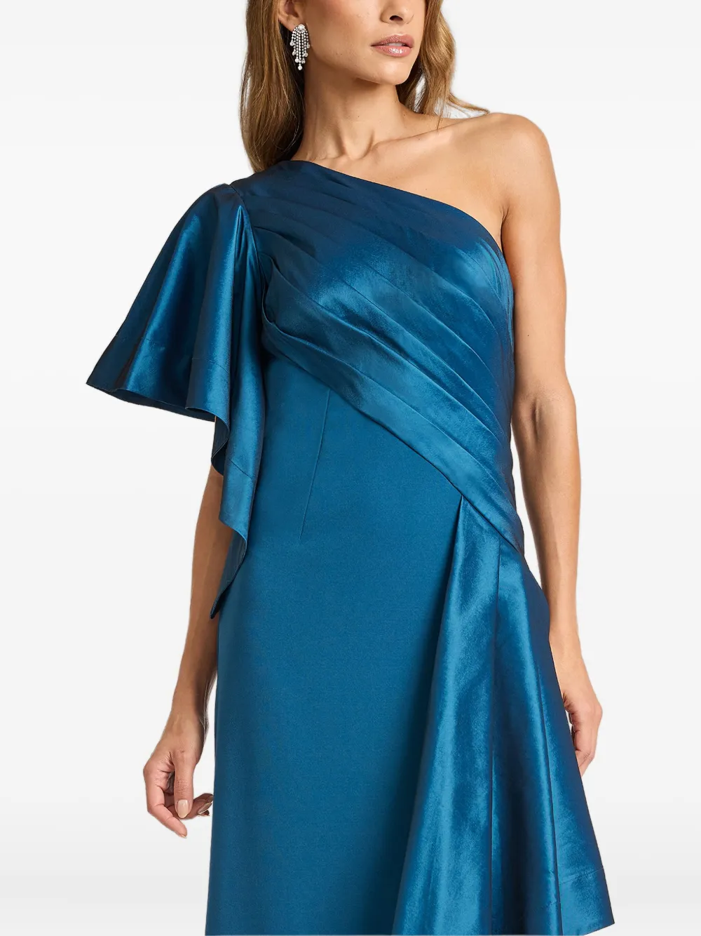 Asymmetric-Neck Ruffled Maxi Dress