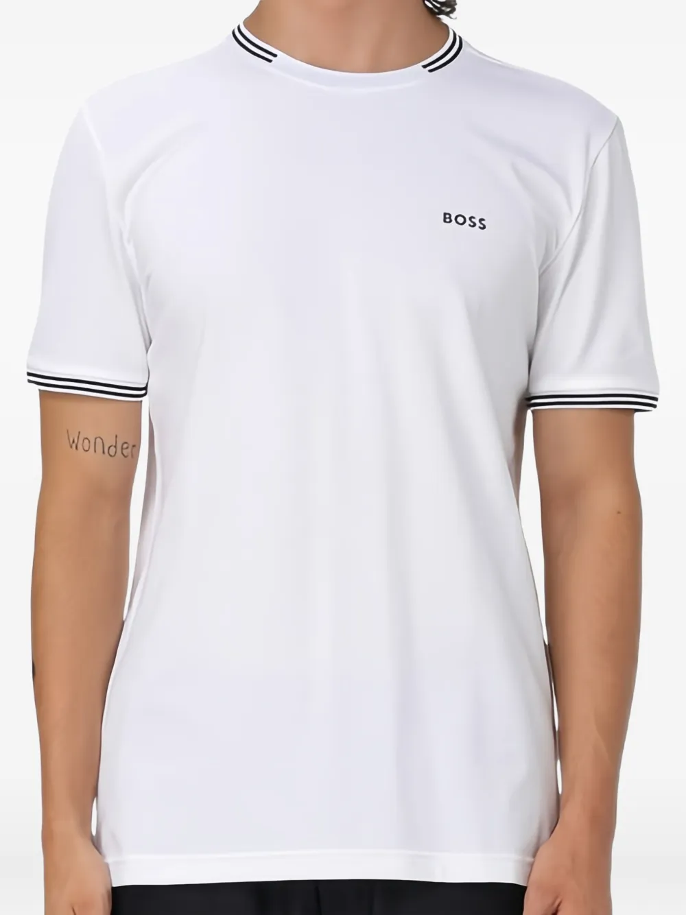 BOSS stretch-cotton T-shirt with stripes and logo | White | Image 1