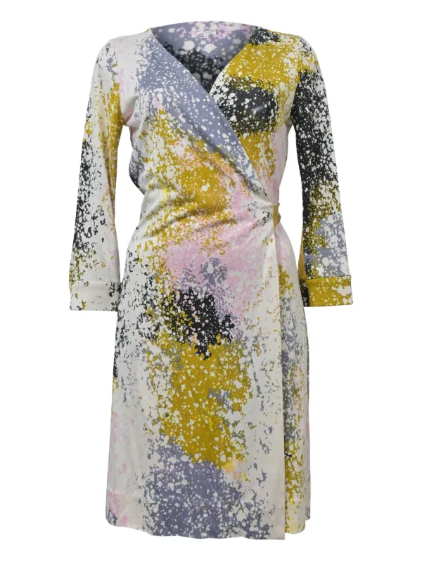 Robe Diane Von Furstenberg Imprimé éclaboussures De Peinture - Taille 4 - Manches Longues - Occasion Très Bon état