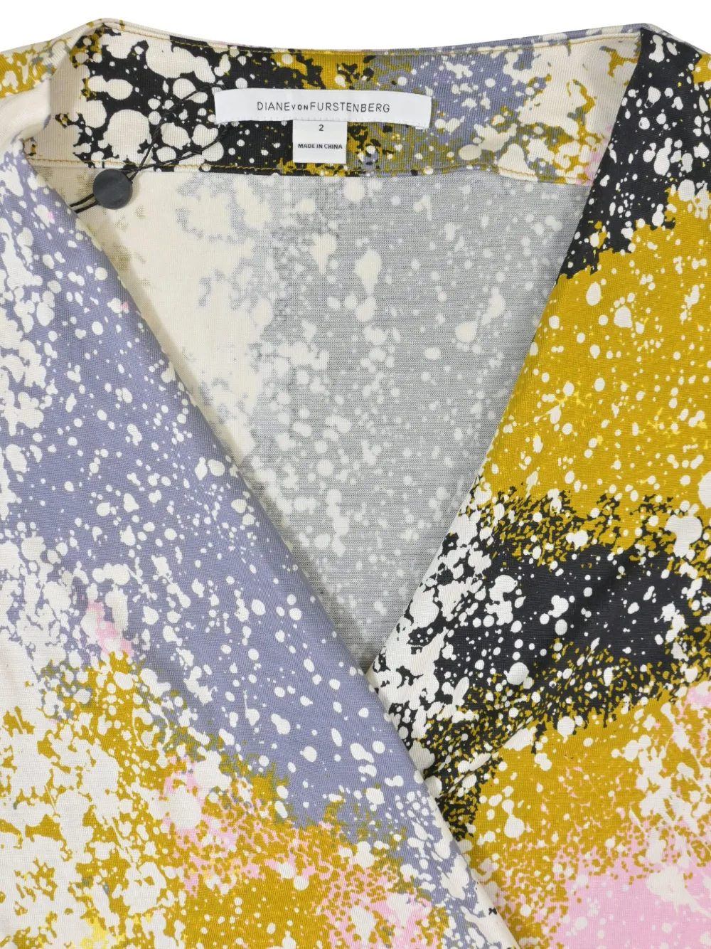 Pre-owned Diane Von Furstenberg Splatter-print Wrap Midi Dress In White