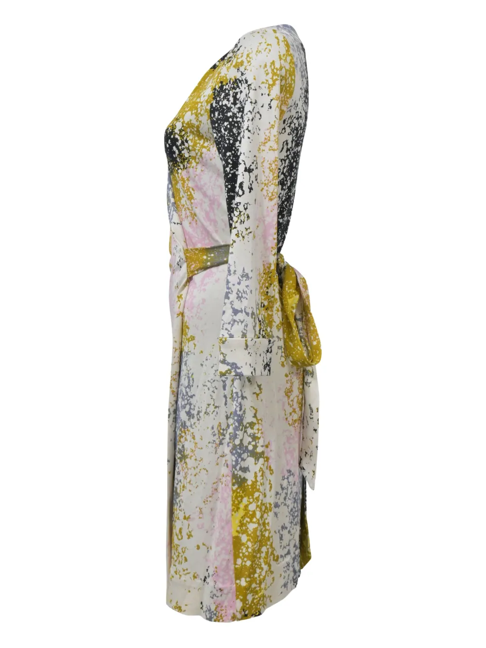 Pre-owned Diane Von Furstenberg Splatter-print Wrap Midi Dress In White