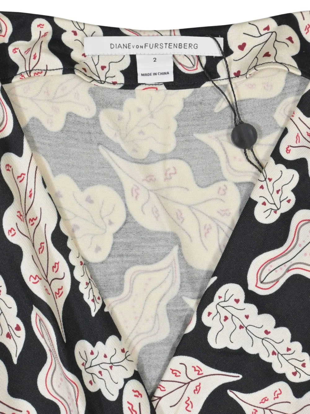 Pre-owned Diane Von Furstenberg Leaf-print Wrap Midi Dress In Black