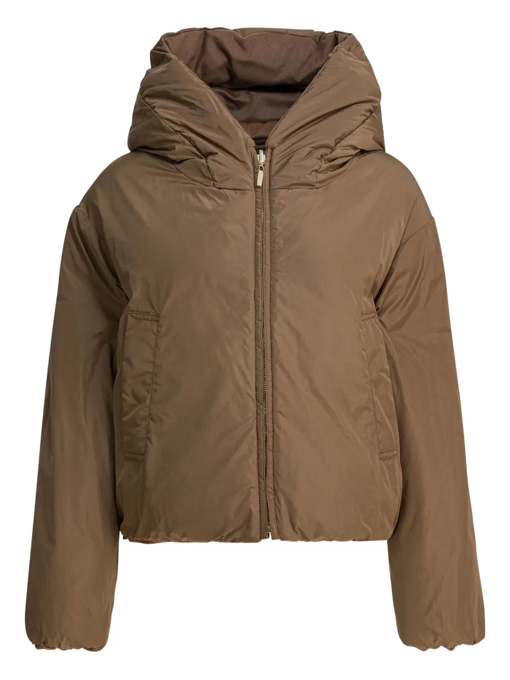 Max Mara Reversible Hooded Zip Down Jacket In Brown