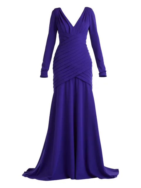 Tadashi Shoji long-sleeve pleated maxi dress