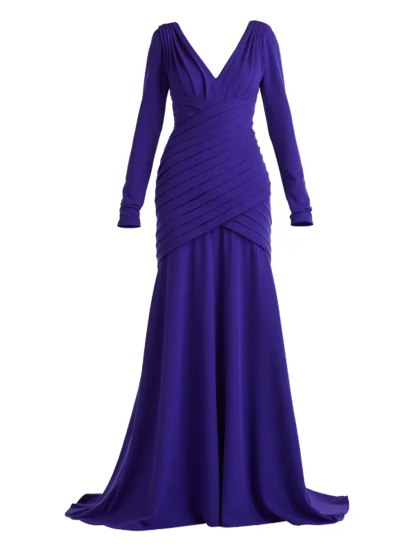 Tadashi Shoji Long-Sleeve Pleated Maxi Dress