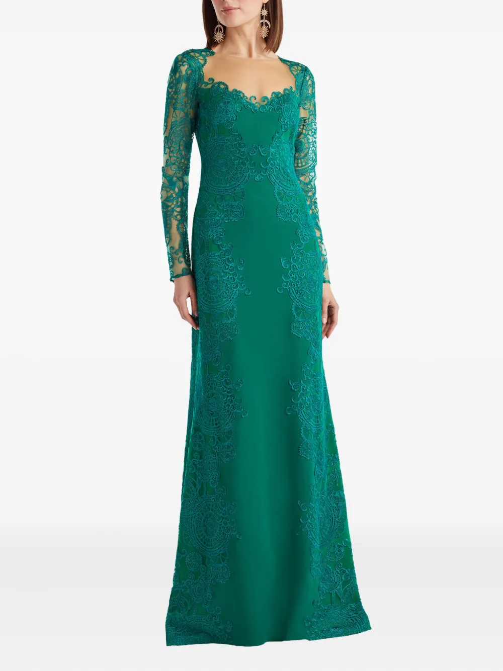 Tadashi Shoji Maxi-jurk met lange mouwen en kant - Groen