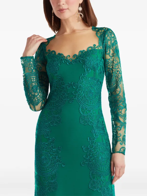 green emerald velvet dress Tadashi Shoji BOS24911L Long 3D Applique Formal Evening Dress – The Dress  Outlet main image 1