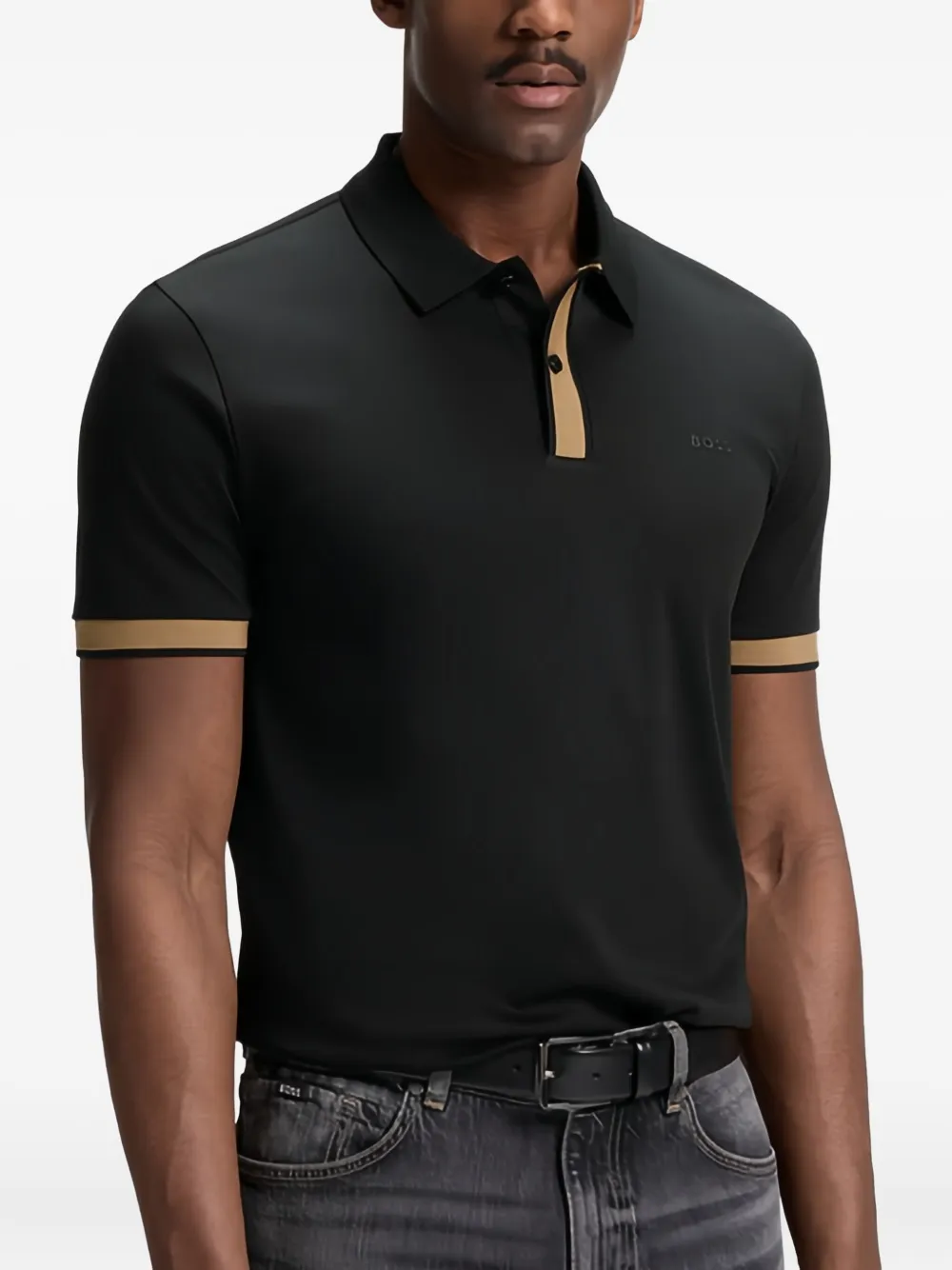 HUGO H-Phillipson 200 poloshirt met geribbelde afwerking - Zwart