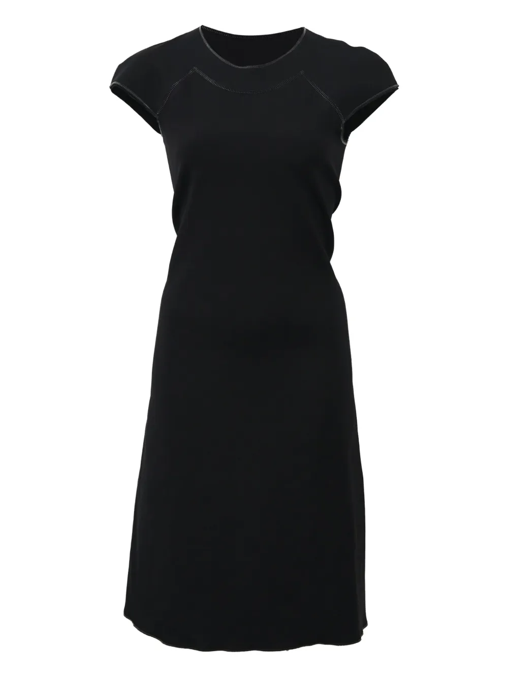 Pre-owned Bottega Veneta Cap-sleeve A-line Midi Dress In Black