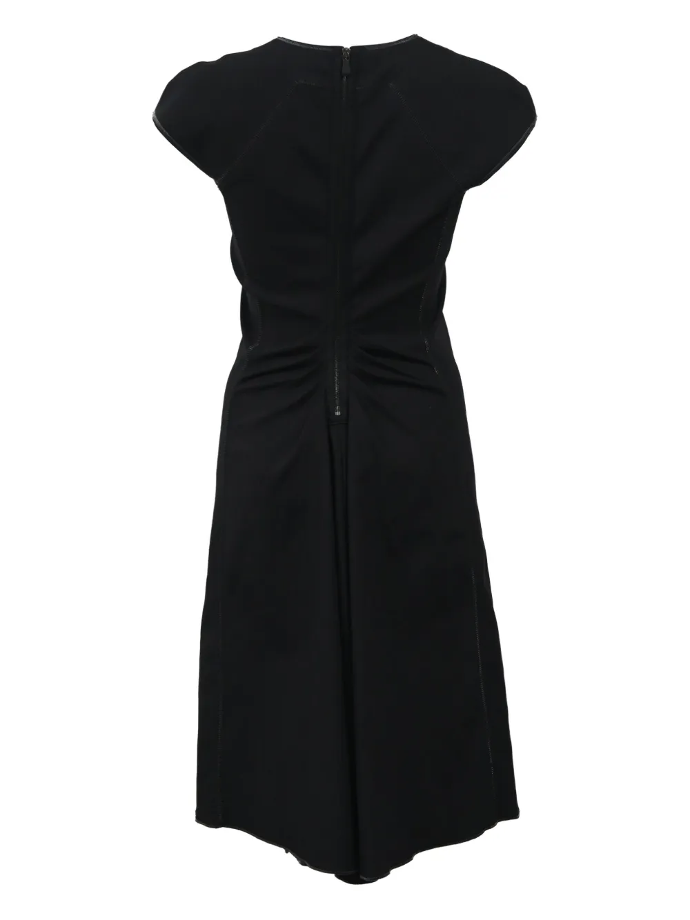 Pre-owned Bottega Veneta Cap-sleeve A-line Midi Dress In Black