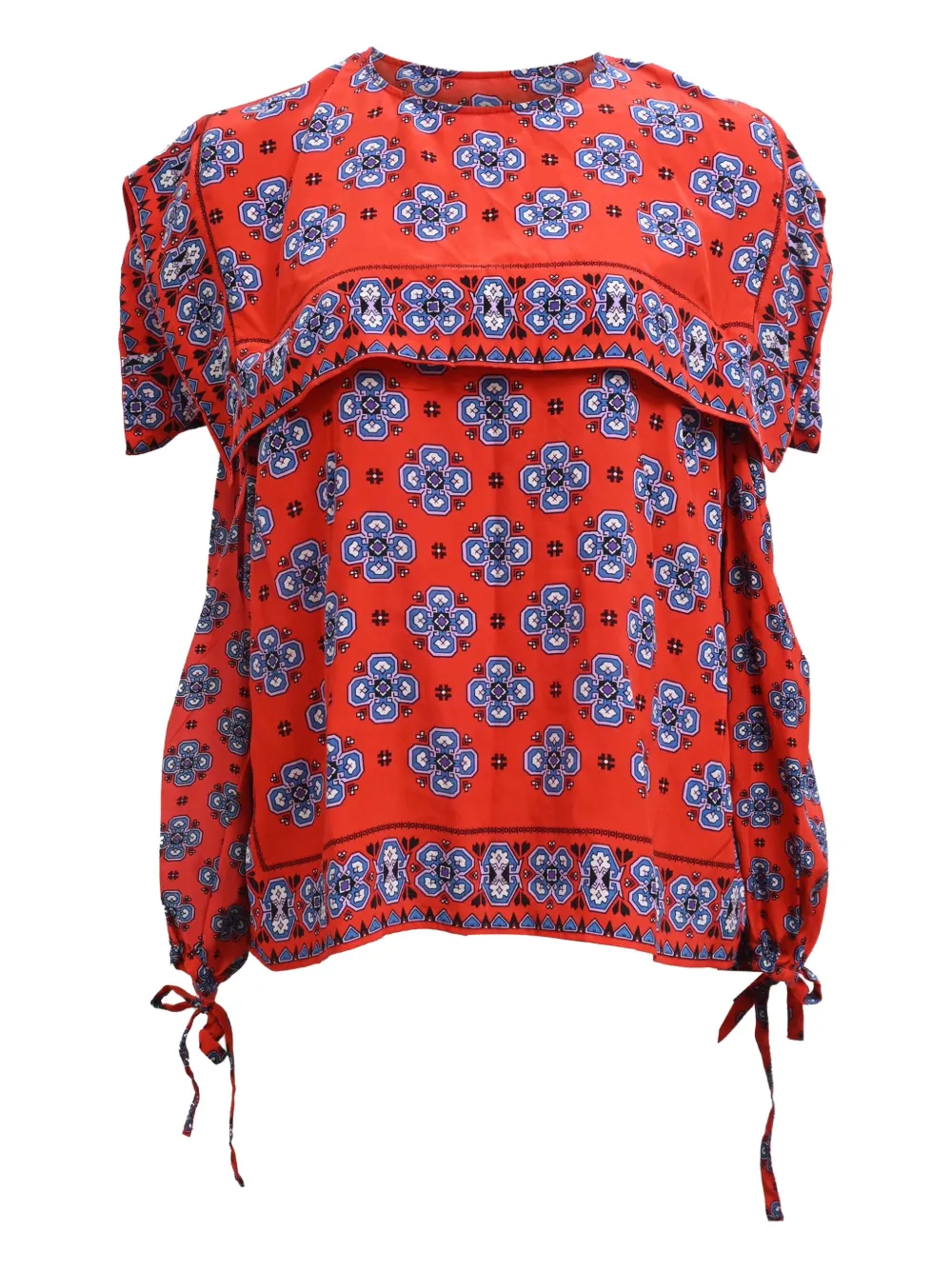 SANDRO Dalla cold-shoulder mosaic-print blouse | Red | Image 1