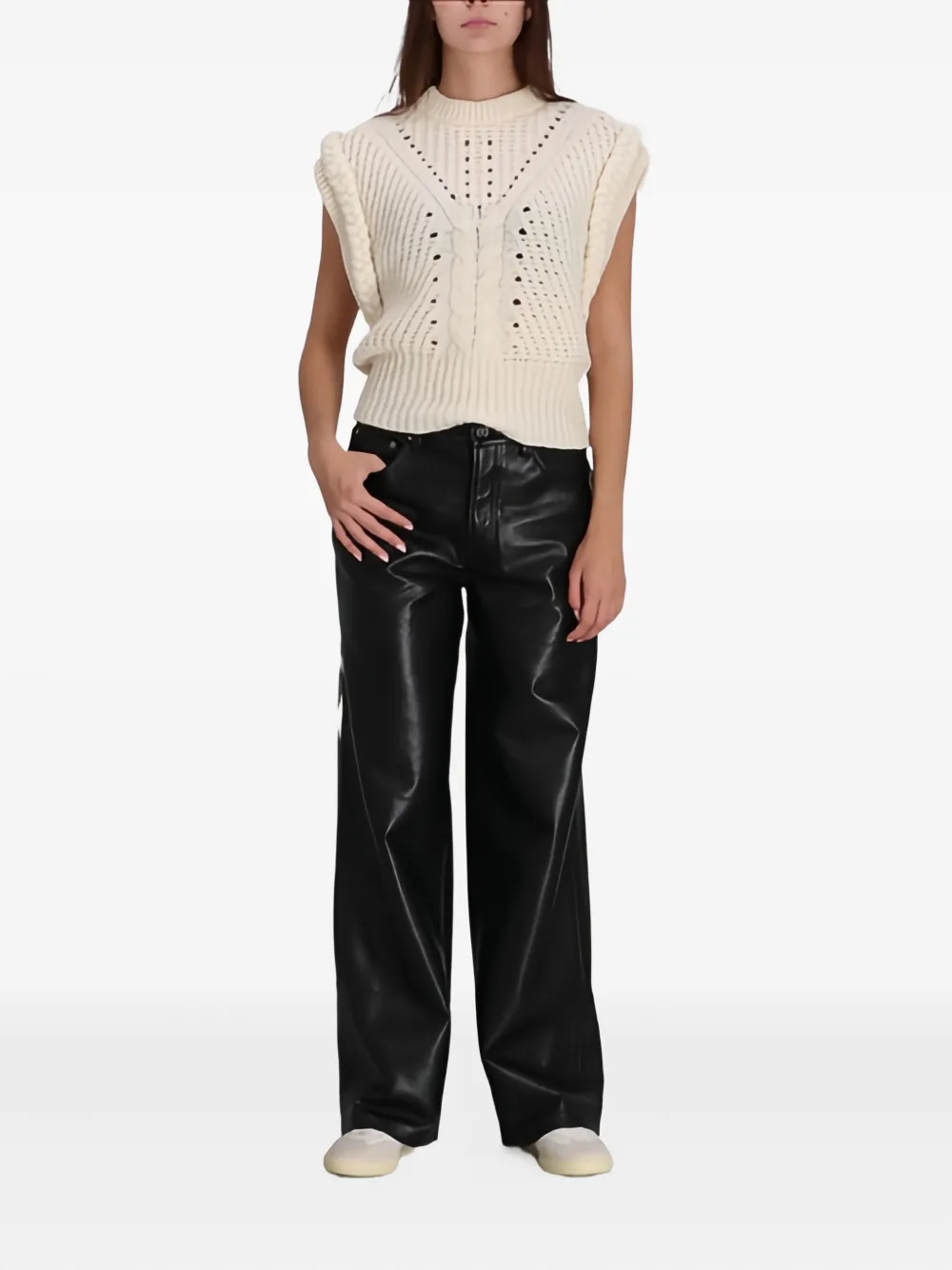 Hugo Boss Relaxed-fit Sleeveless Top In Structured Italian Yarn In Neutral