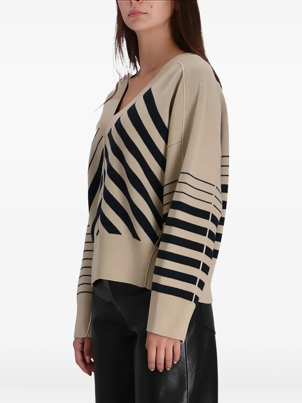 BOSS Fudali gestreepte trui met V-hals Beige