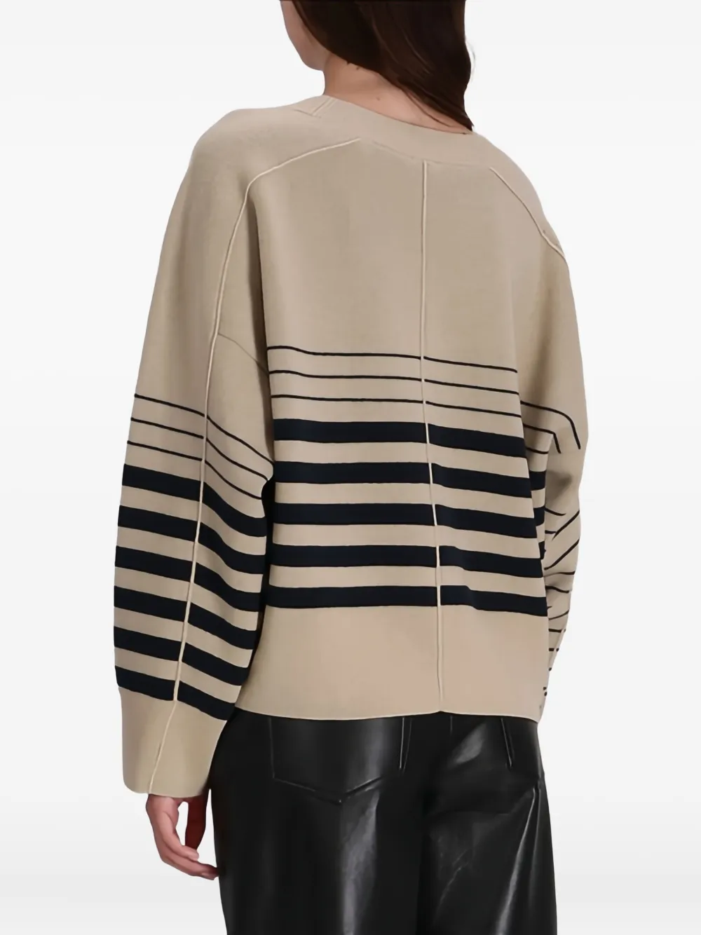 BOSS Fudali gestreepte trui met V-hals Beige