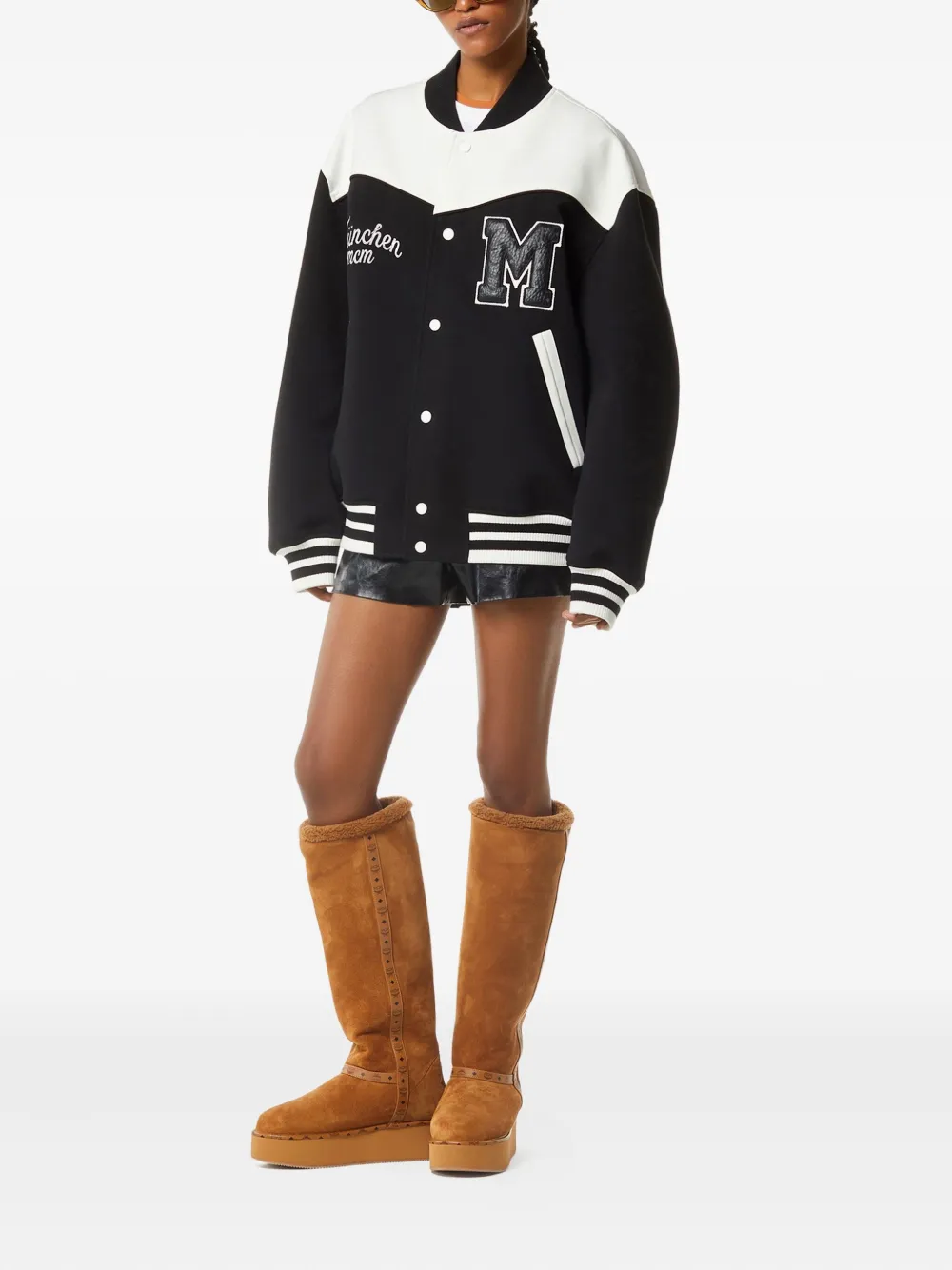 Mcm München Ponte Varsity Bomber Jacket In Black
