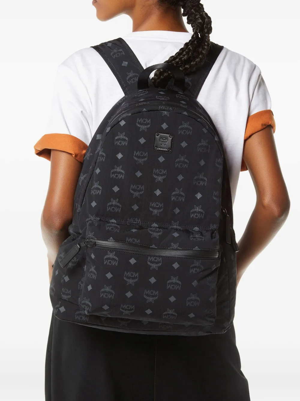 Mcm Stark Monogram-pattern Packable Backpack In Black