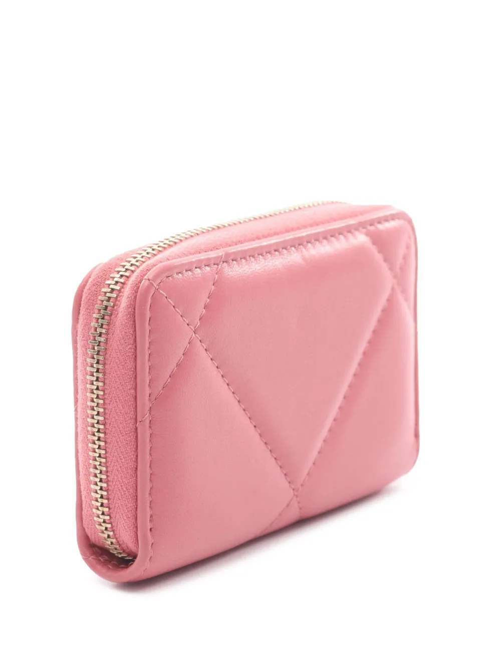 Pre-owned Chanel 2021-2025 Quilted Lambskin 19 Zip Purse Coin Pouch In Pink