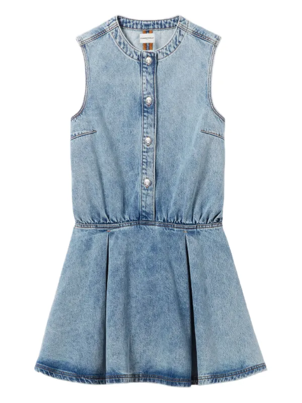 claudie pierlot denim dress Washed Flared | Blue Denim trapeze Size:A/B Corsage Prom Fancy Shell Photoshoot_Dress faded denim appearance