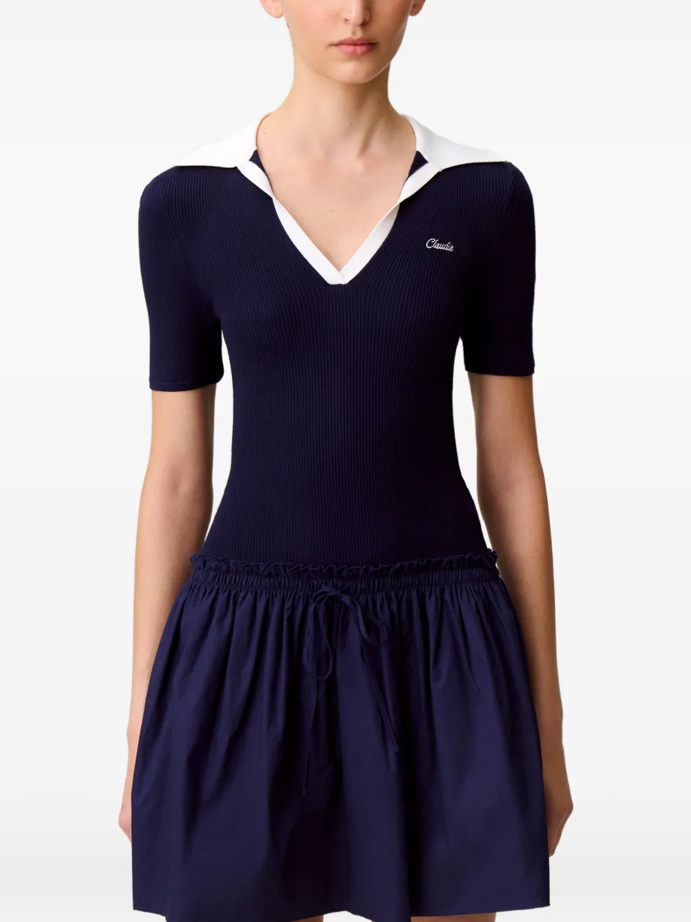 Claudie Pierlot Mini-jurk met V-hals en A-lijn Blauw