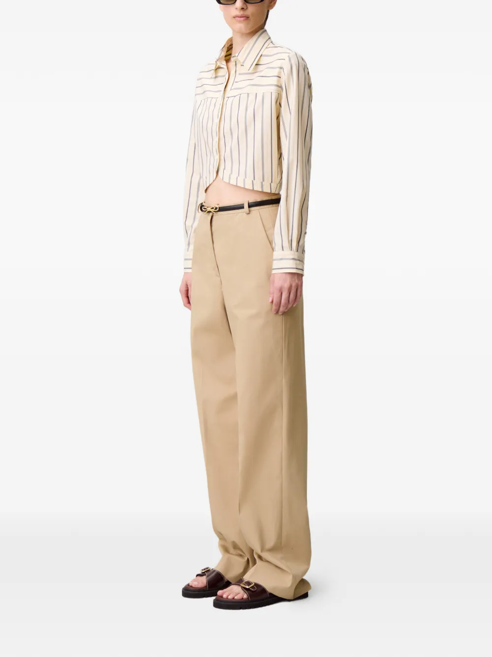  Claudie Pierlot Striped-pattern Cropped Shirt - Neutrals 