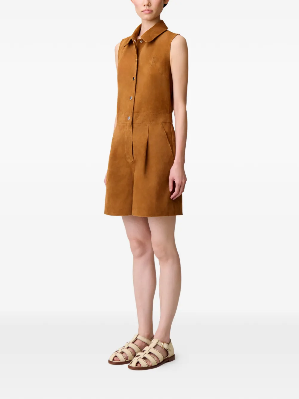  Claudie Pierlot Collared Embroidered Jumpsuit - Brown 