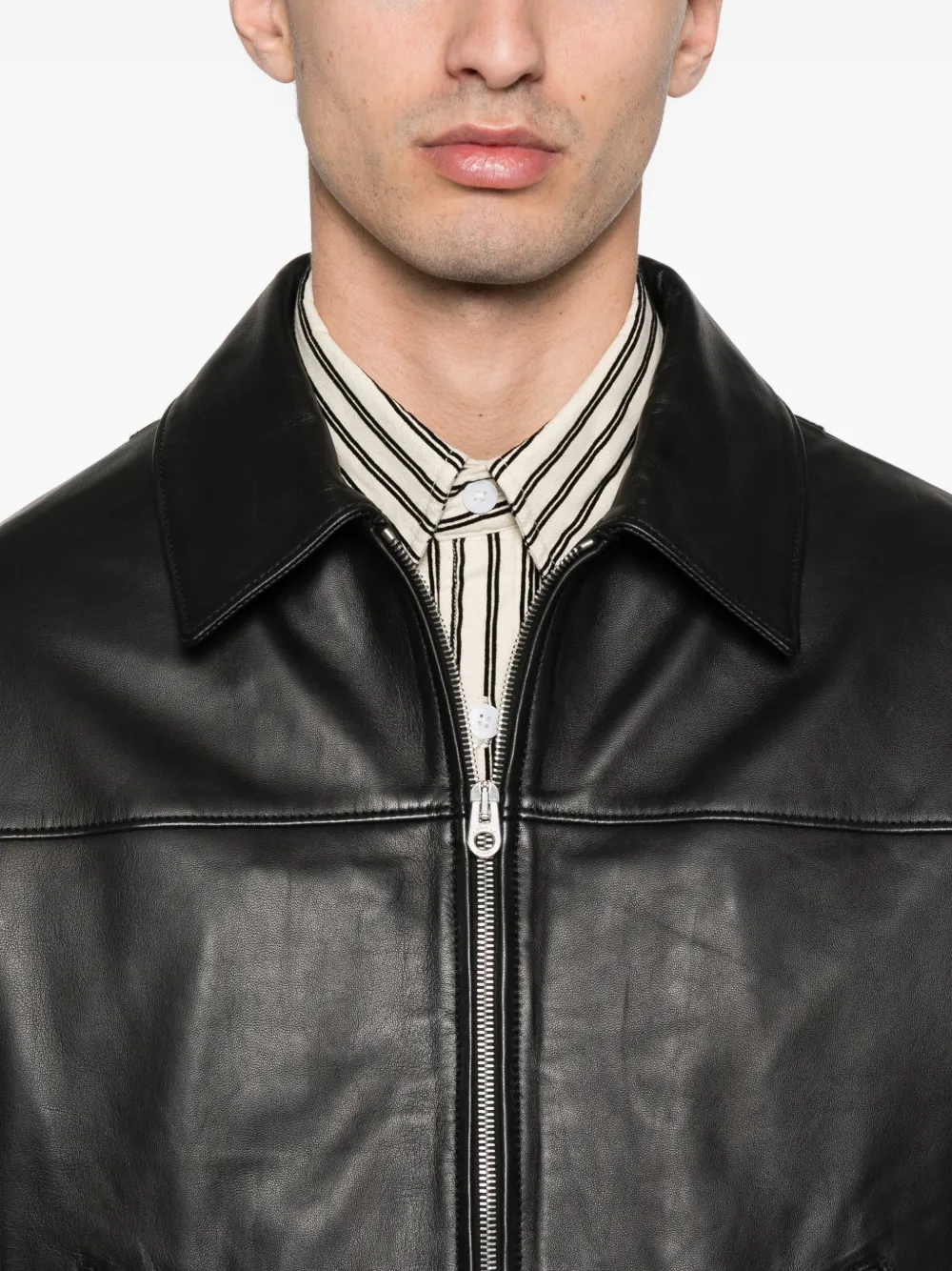 Fursac Zip-up Leather Shirt Jacket In Black