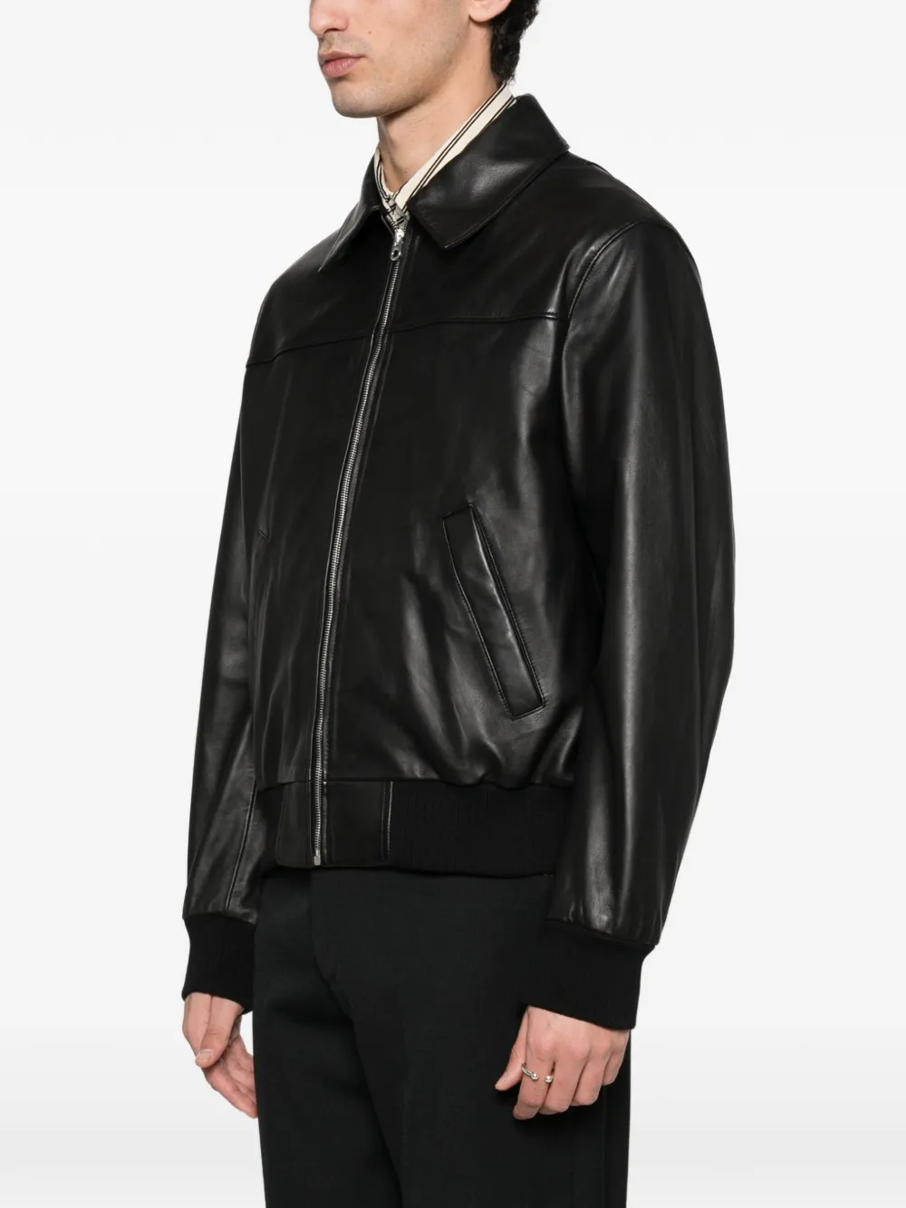 Fursac Zip-up Leather Shirt Jacket In Black