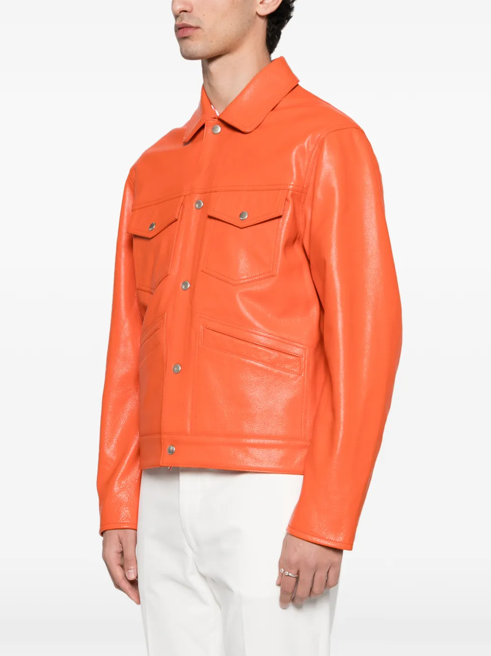  Fursac Patch-pocket Leather Jacket - Orange 