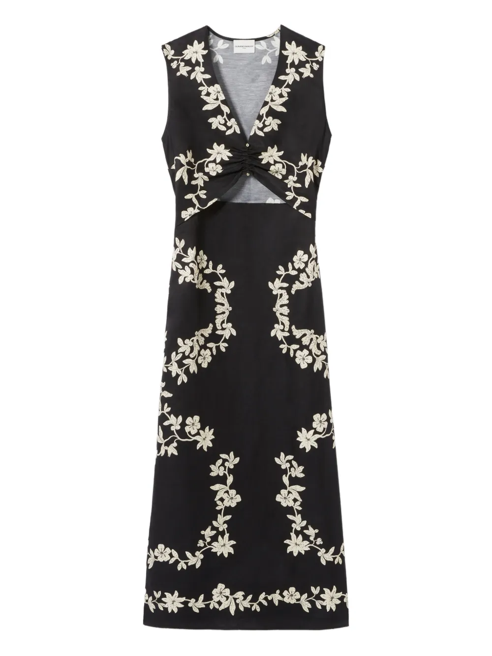 Claudie Pierlot Abito lungo a fiori con cut-out - Nero