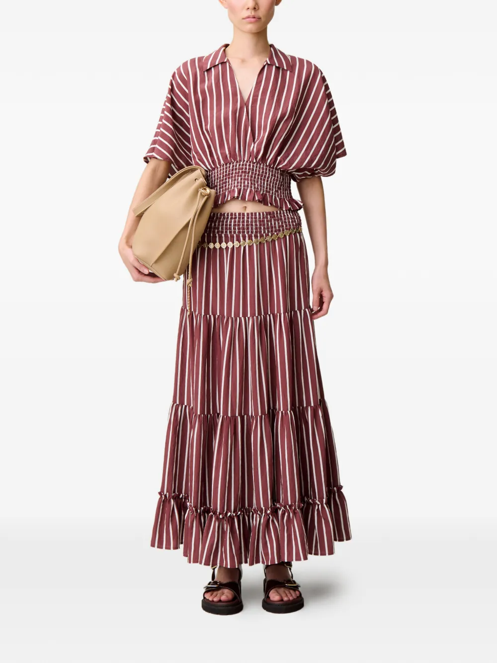 Claudie Pierlot Flowy gestreepte top Rood
