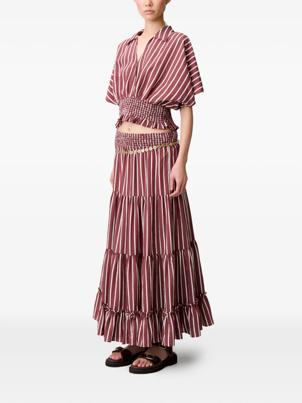 Claudie Pierlot Flowy gestreepte top Rood