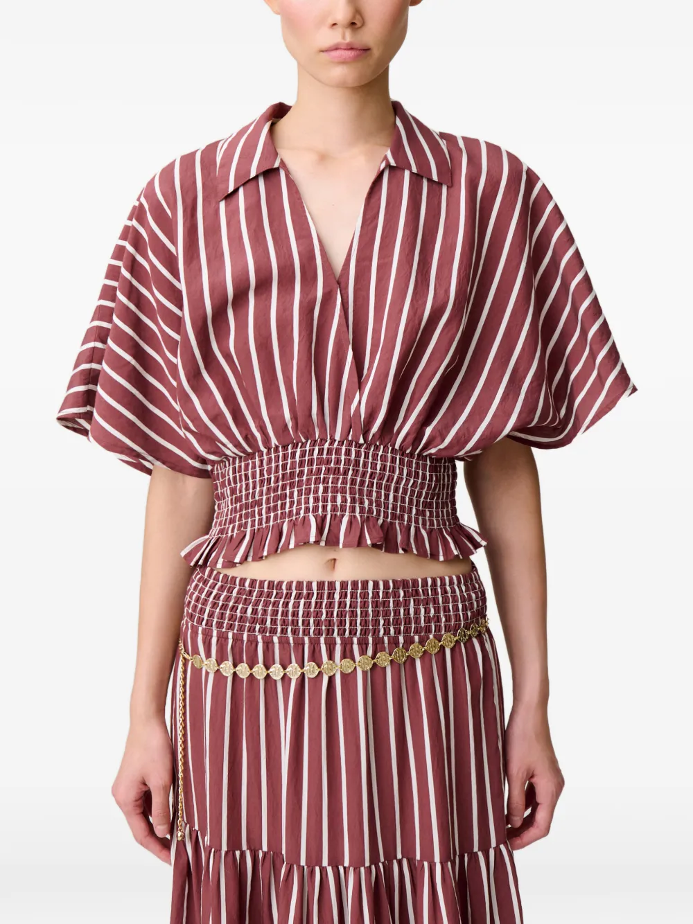 Claudie Pierlot Flowy gestreepte top Rood