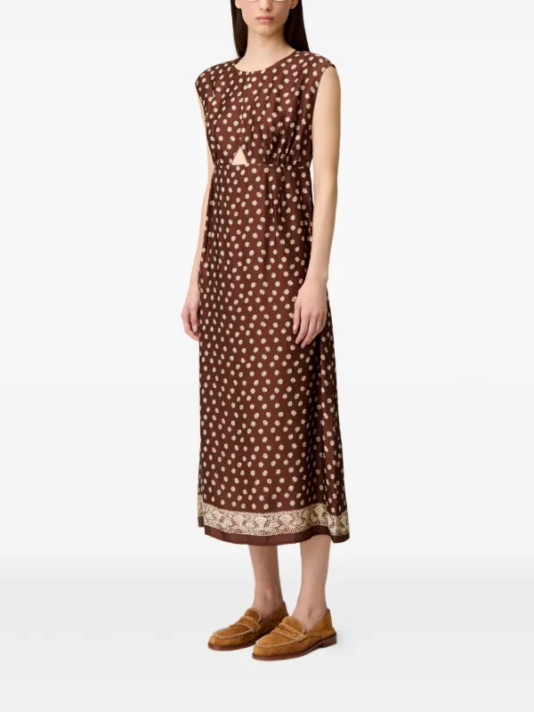 claudie pierlot brown dress Printed Midi | brown bridesmaid dress Women's Tie It Together Size:3/4