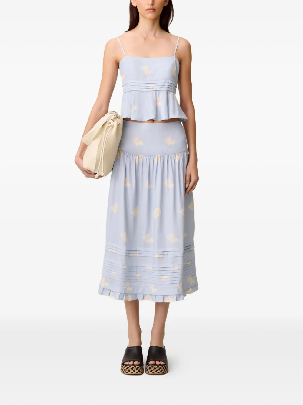 Claudie Pierlot Plooirok met bloemenprint en A-lijn Blauw