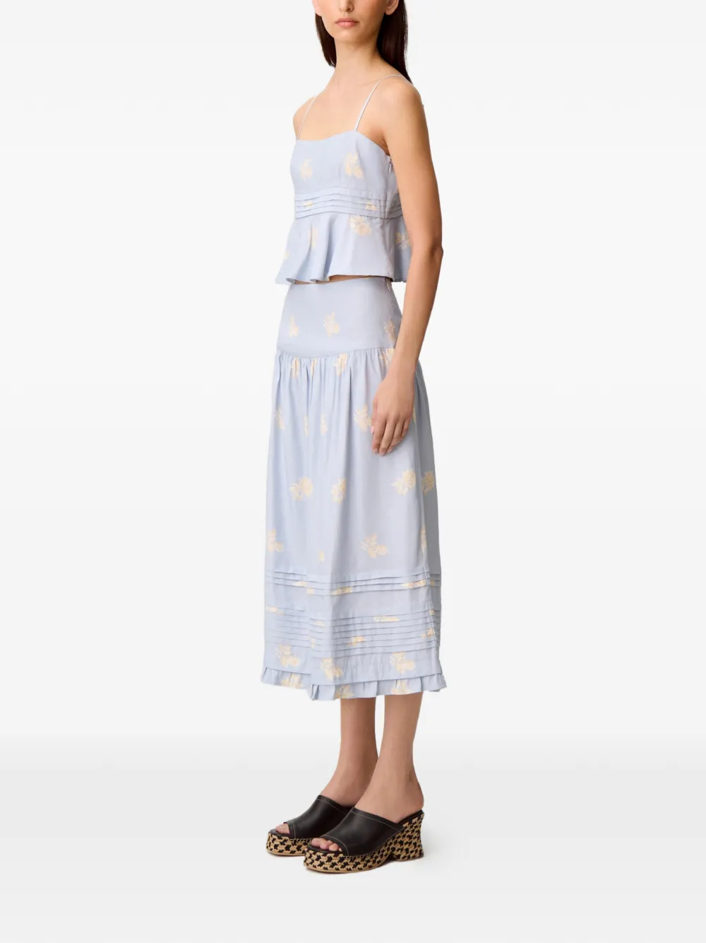 Claudie Pierlot Plooirok met bloemenprint en A-lijn Blauw