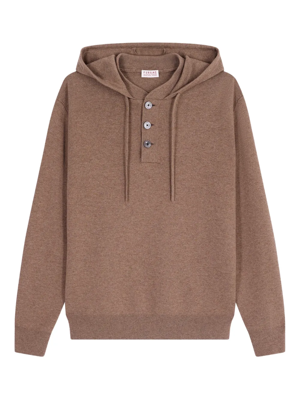 FURSAC button-placket knitted hoodie - Brown