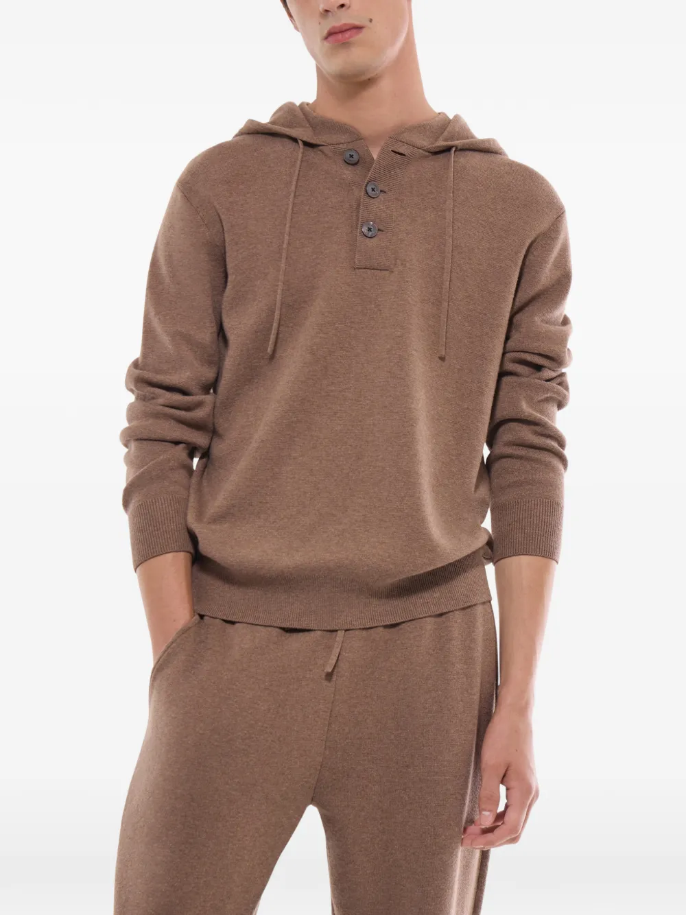 FURSAC Gebreide hoodie met knopenbies Bruin