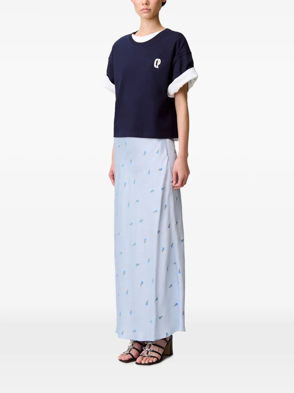 Claudie Pierlot Satijnen rok met bloemen Blauw
