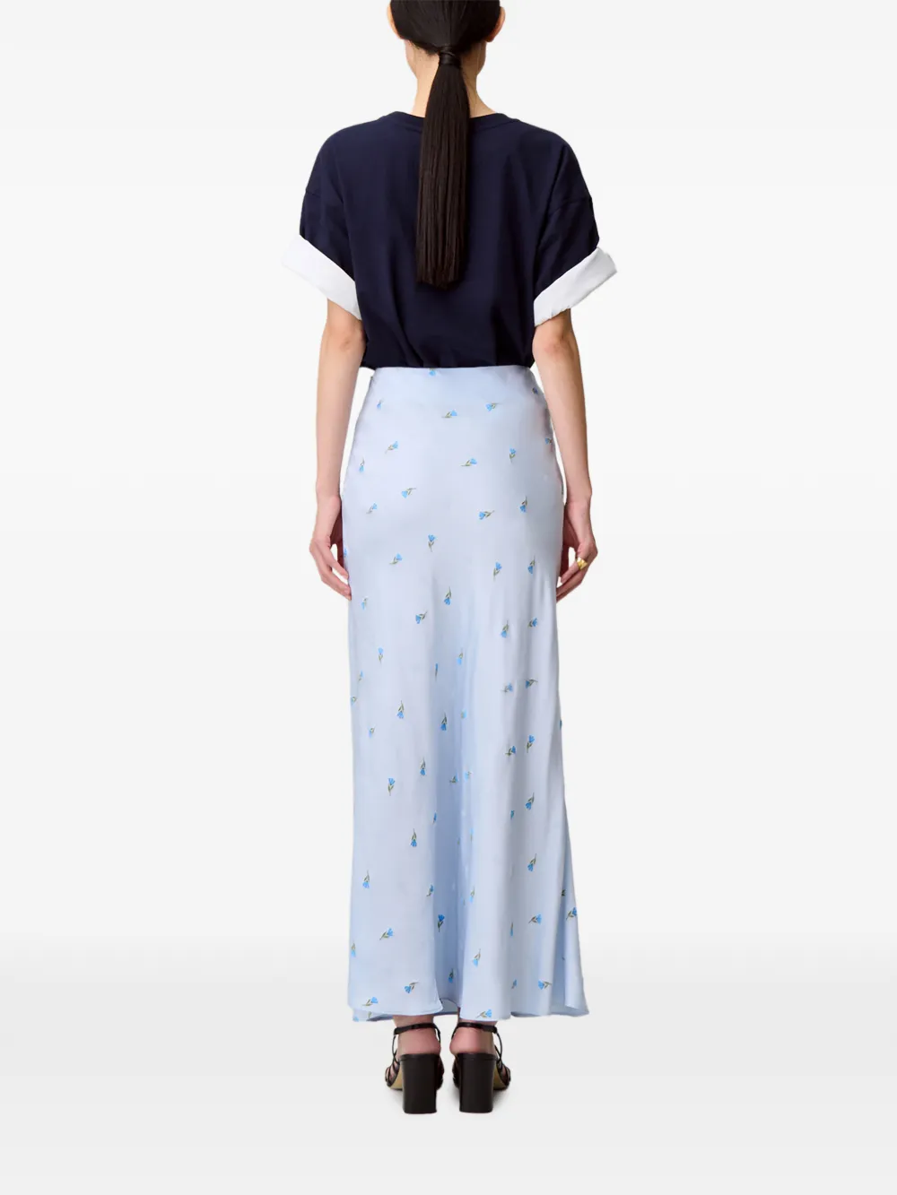 Claudie Pierlot Satijnen rok met bloemen Blauw
